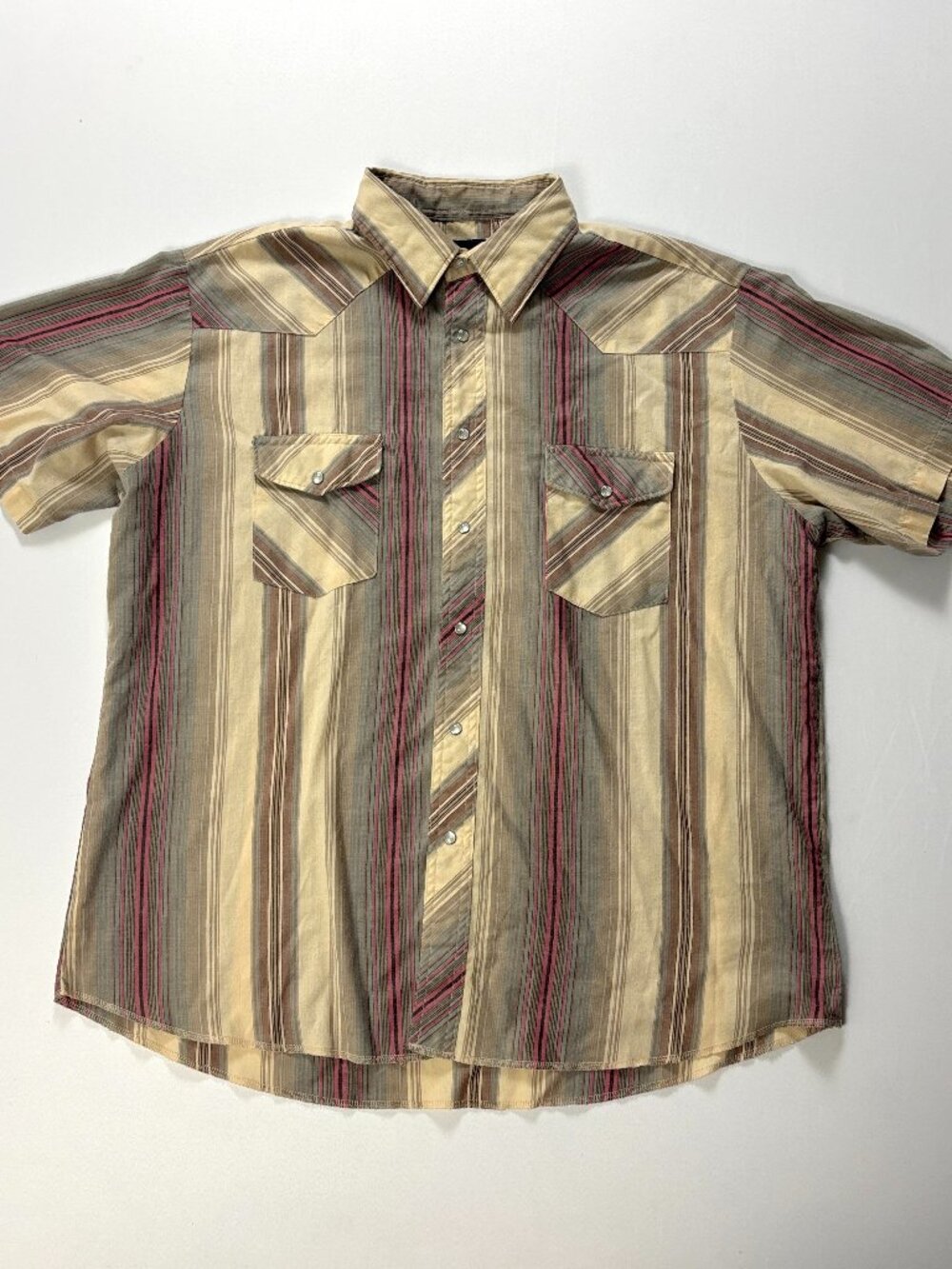 Vintage Wrangler Mens Short Sleeve Pearl Snap Shirt Striped XL Western